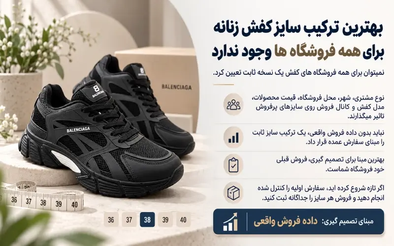 ترکیب سایز کفش زنانه برای همه فروشگاه ها